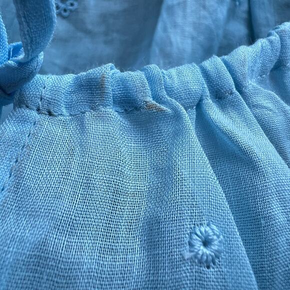 J Crew Tie Front Eyelet Top In Ramie XS Sheer Blue Preppy Flaws - Picture 12 of 15